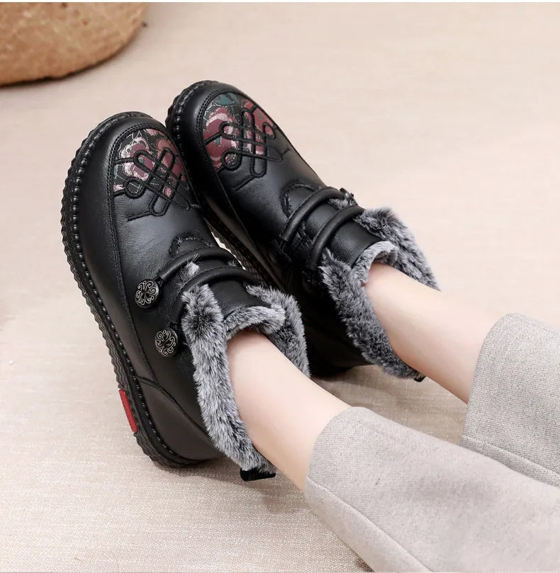 Mady- Chaussures chaudes et confortables en cuir pour femmes